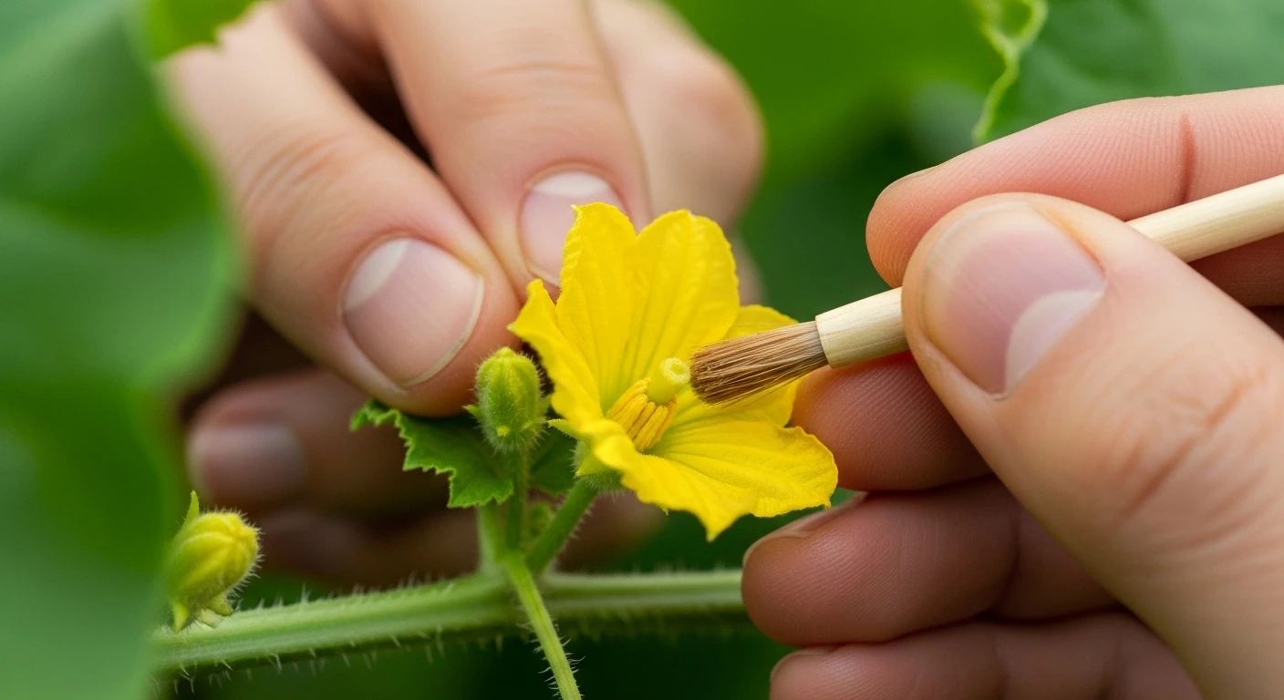 polinizacao-manual-flor-de-melao Polinização manual de flor feminina de melão com pincel para estimular frutificação